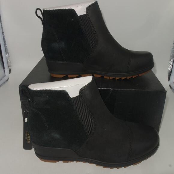 NEW SOREL Evie Pull On Black Brown Ankle Boots Booties Women's Size 8.5 - Picture 2 of 7